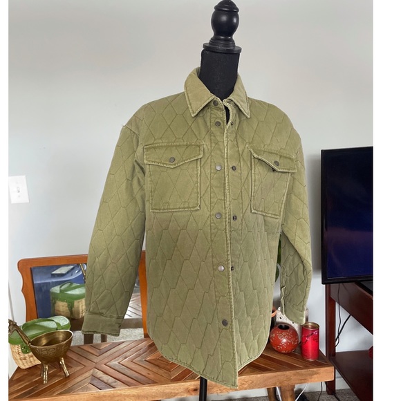 Anthropologie Joie Quilted Utility Barn Shacket Olive Green - Picture 2 of 6